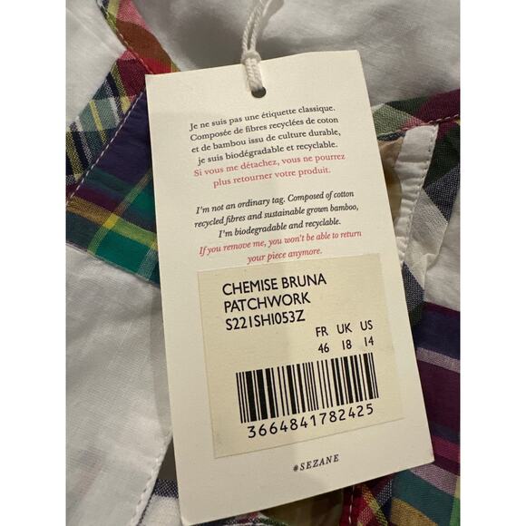 Sezane Chemise Bruna Patchwork Long Sleeve Blouse FR 46 US 14 Boho Cottagecore - Picture 8 of 13